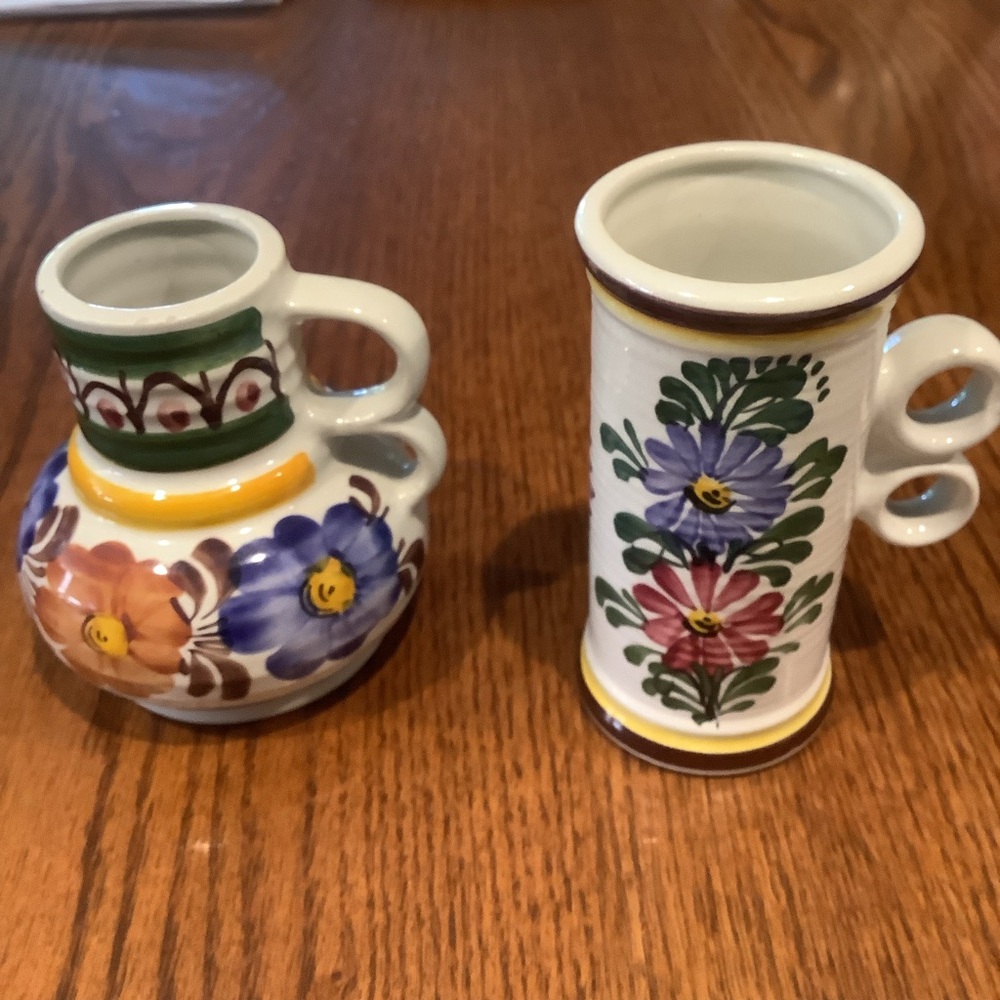 Vintage Wechsler Austria Tirolkeramik Handcrafted Ceramic Shot Glass and Vase